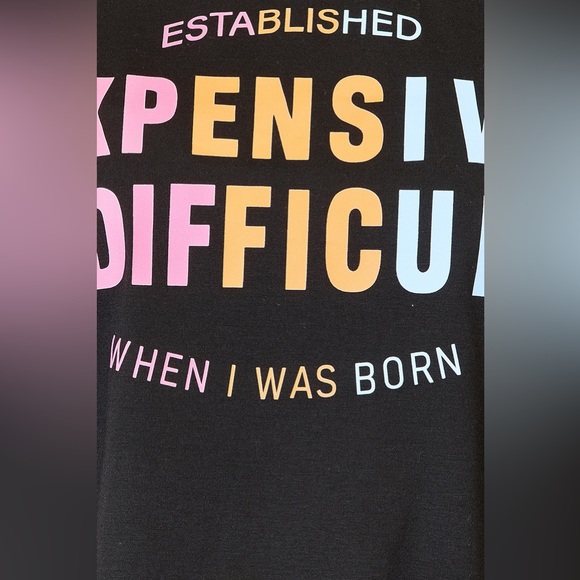 NEW Simply Love Black Expensive and Difficult Graphic Tee T-Shirt - Picture 2 of 9